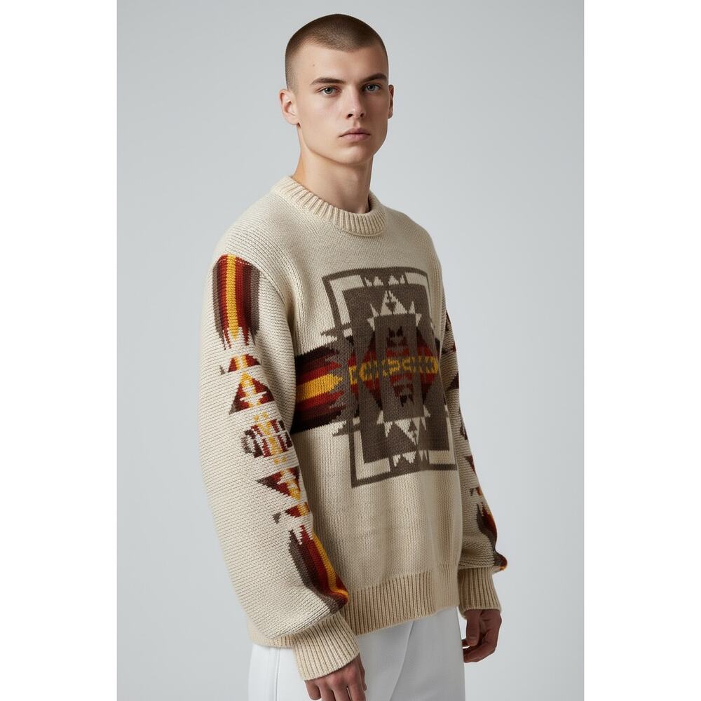 VINTAGE NEW WESTERN AZTEC STYLE PULLOVER SWEATER WOOL JUMPER MEN SIZE MEDIUM - Picture 3 of 11